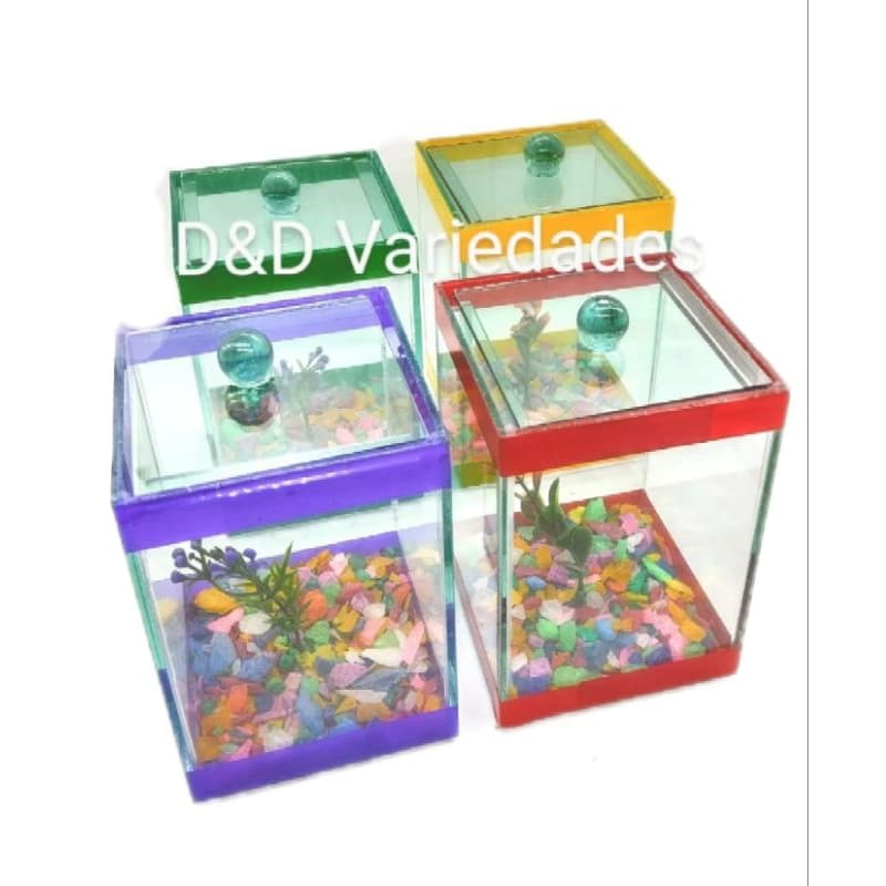 aquário beteira 10x10x13 para peixe Betta com decoração