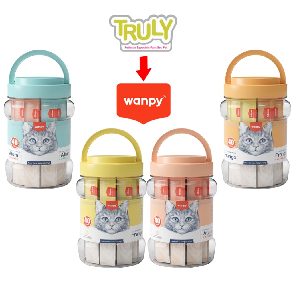 Petisco Para Gatos Wanpy Creamy Pote com 40 Tubos de 14g Tipo Churu Truly