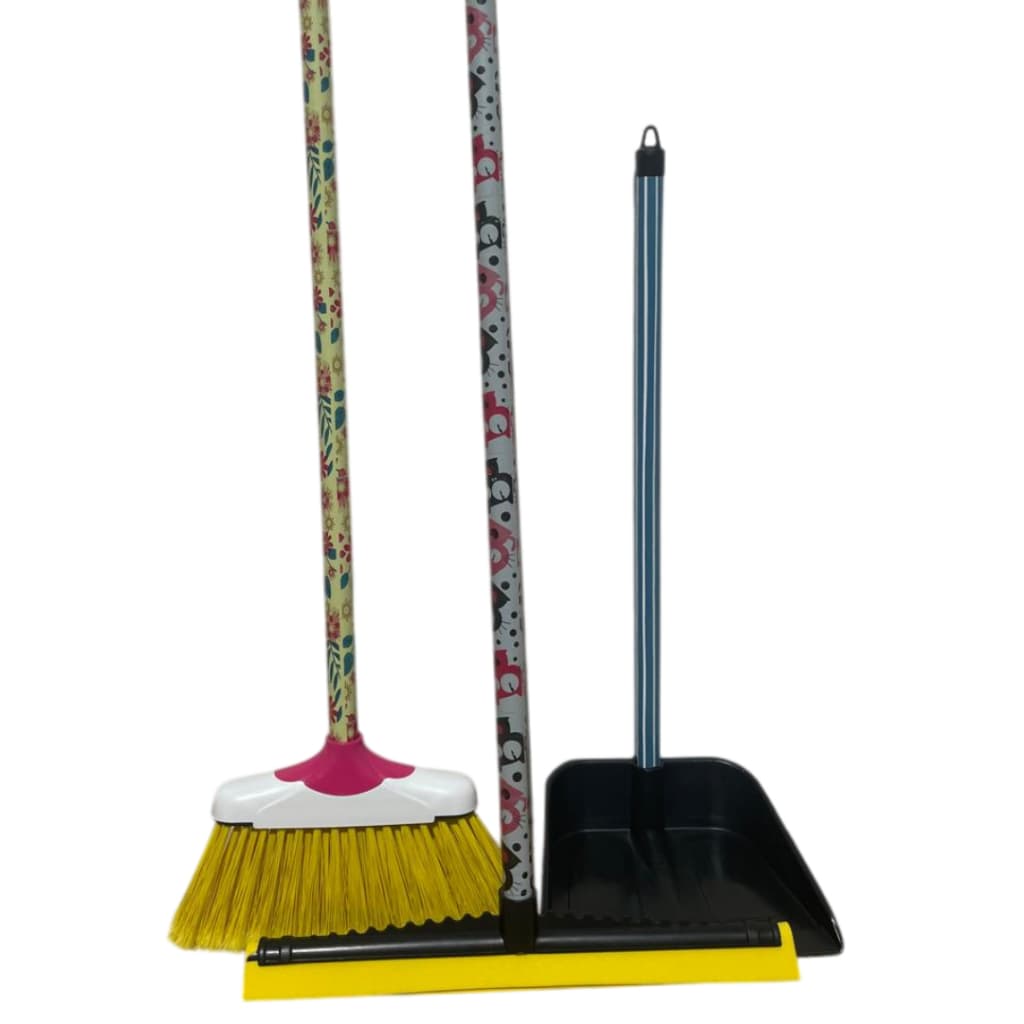 Kit Limpeza Belíssima – Vassoura + Rodo + Pá com Cabo Reforçado