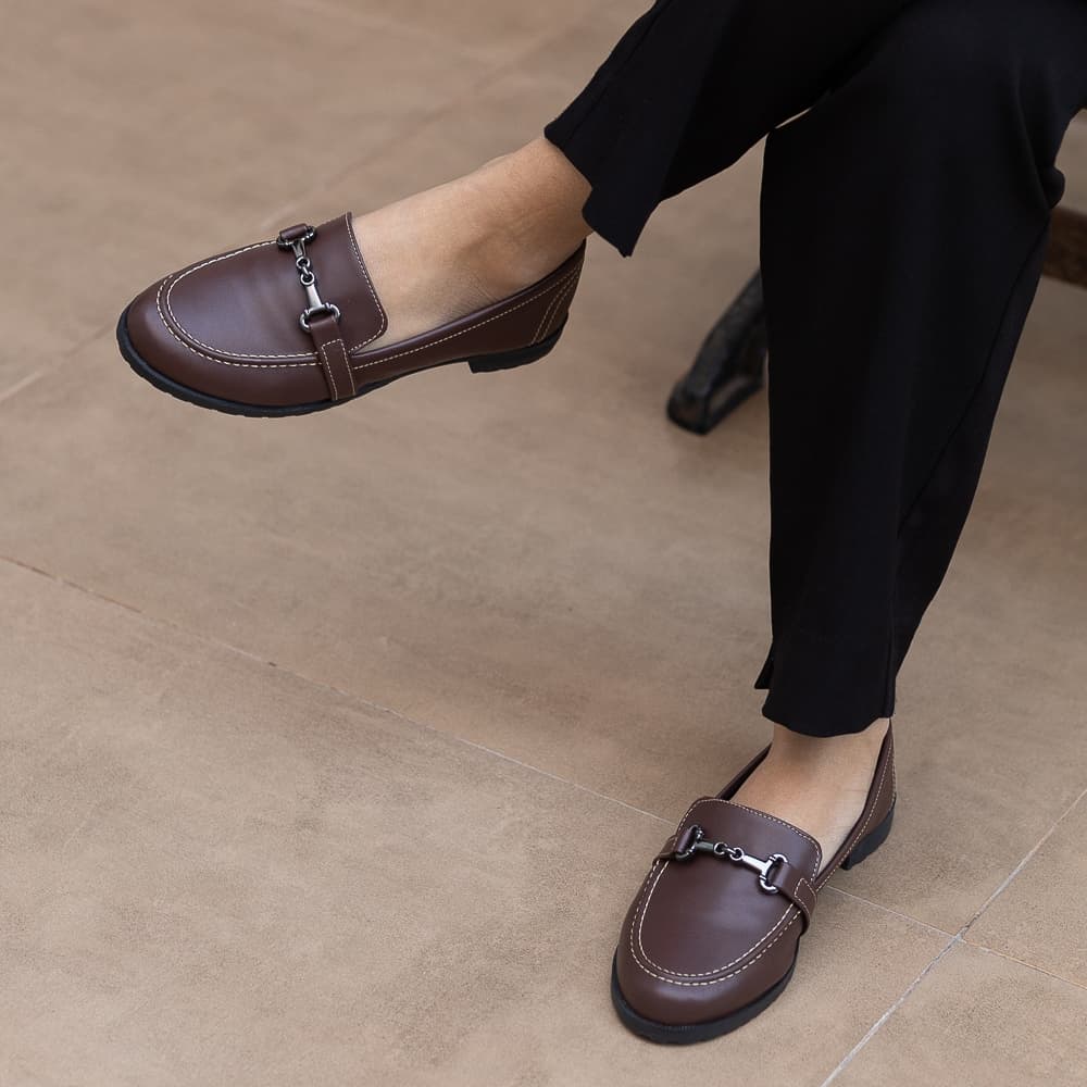 Mocassim Feminino Cafe Sola Tratorada Baixa Clássico Atemporal Casual Loafer Sapatilha Maricotta