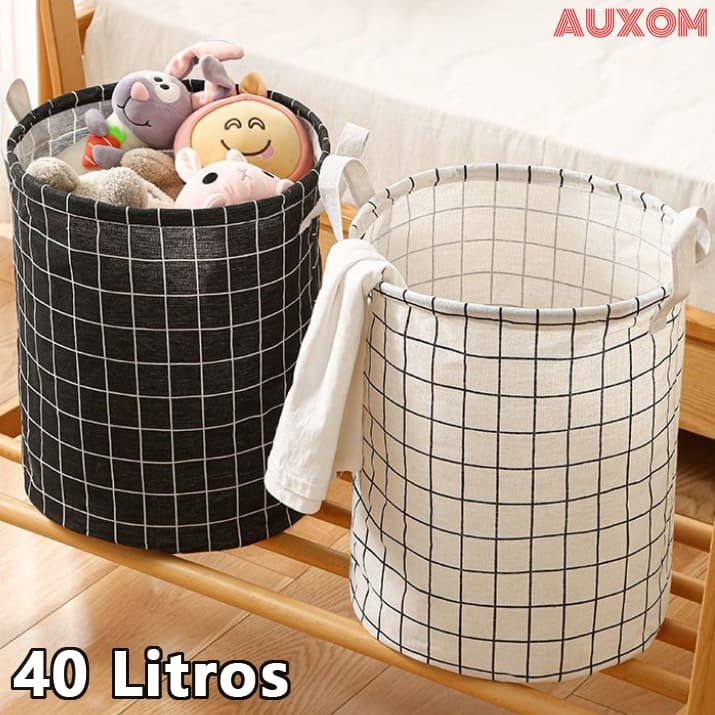 Cesto Organizador Dobrável 40 Litros Roupa Suja Brinquedos Lavanderia Multiuso Impermeável para Banheiro e Quarto