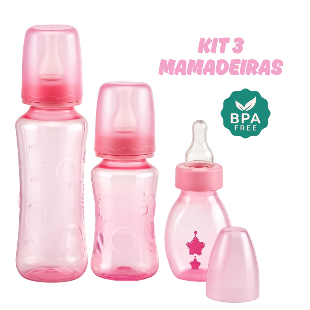 Kit Mamadeiras Premium 3 Unidades Para Bebê