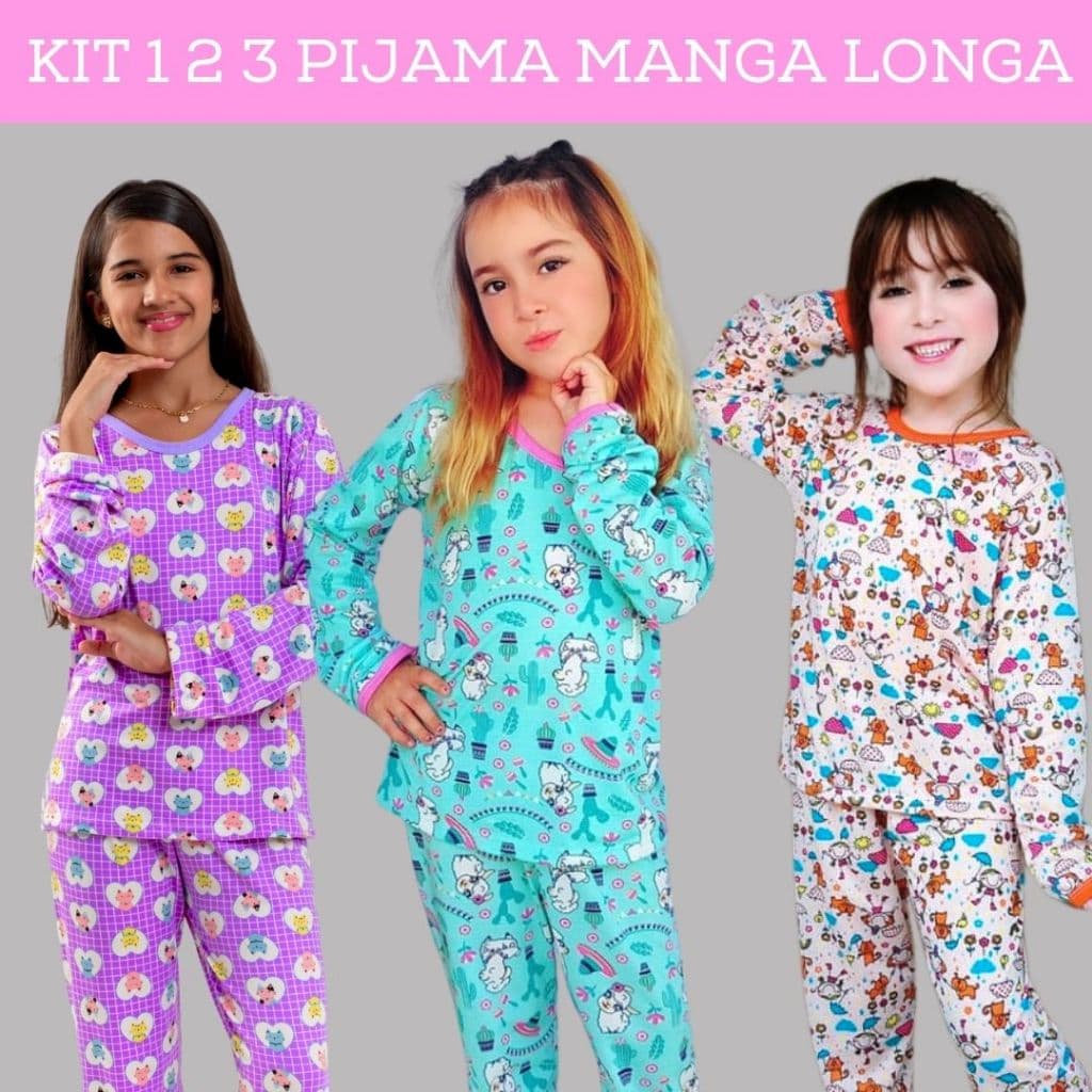 Kits C 1 2 Pijama Manga Longa Infantil Menina - Veste de 1 a 13 anos