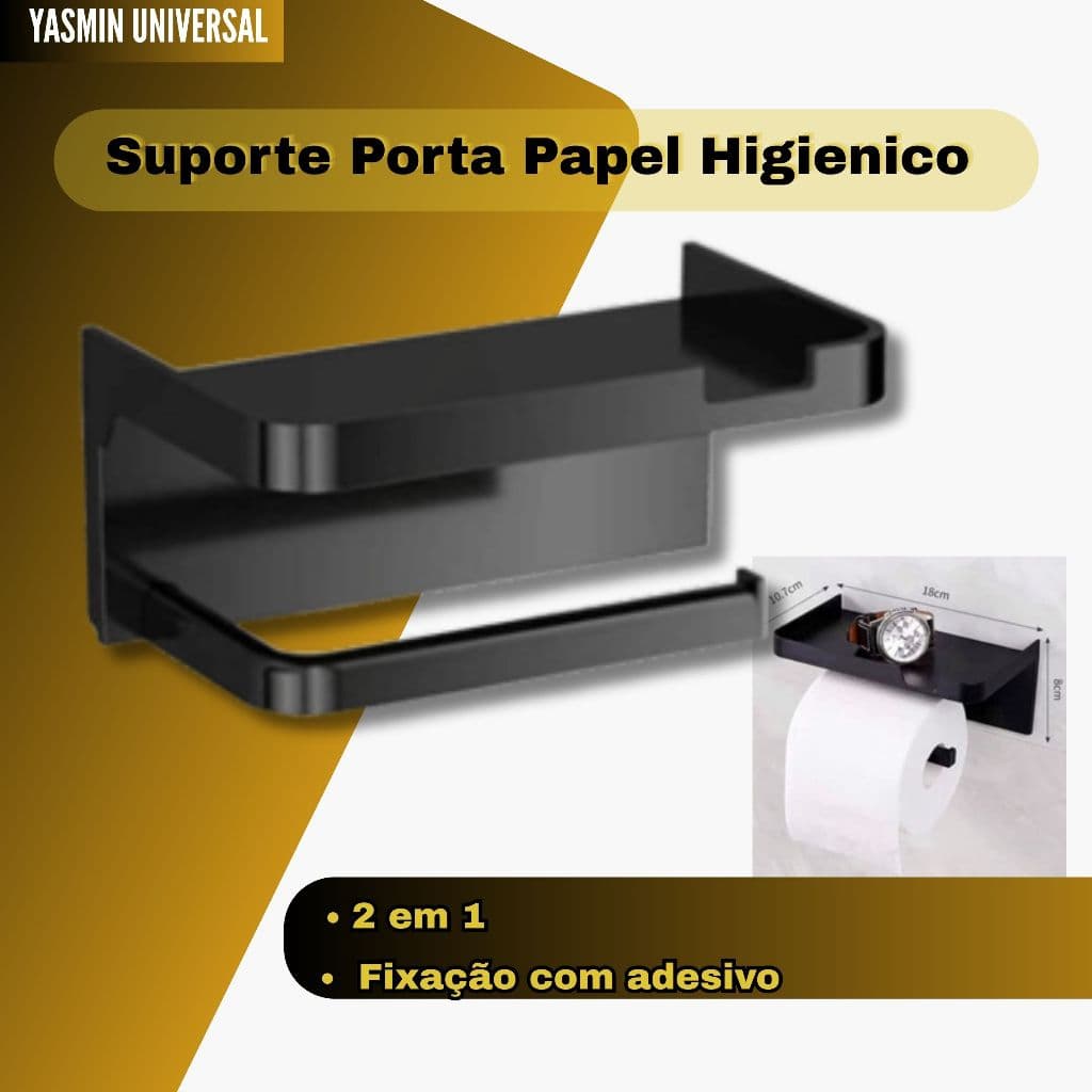 Suporte Porta Papel Higienico Preto ABS Suporte para Celular Com Adesivo Acessórios Lavabo Banheiro