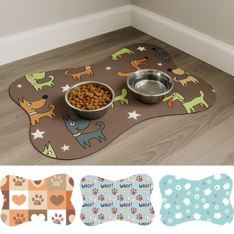 Tapete para Comedouro Pet Antiderrapante - Ossinho - 29cm x 43cm