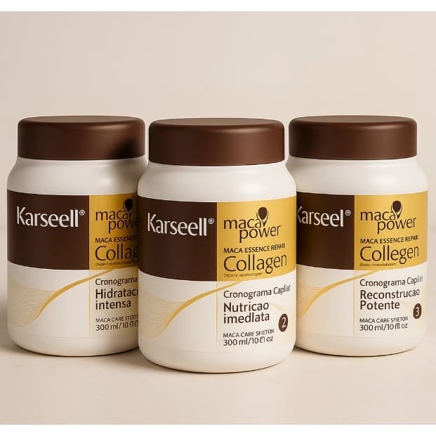 Kit Cronograma Capilar Completo Karseell – 3 Máscaras (Hidratação, Nutrição e Reconstrução)