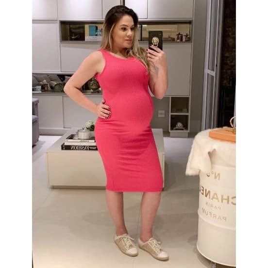 Vestido colado midi para grávidas chá de bebê lindas cores