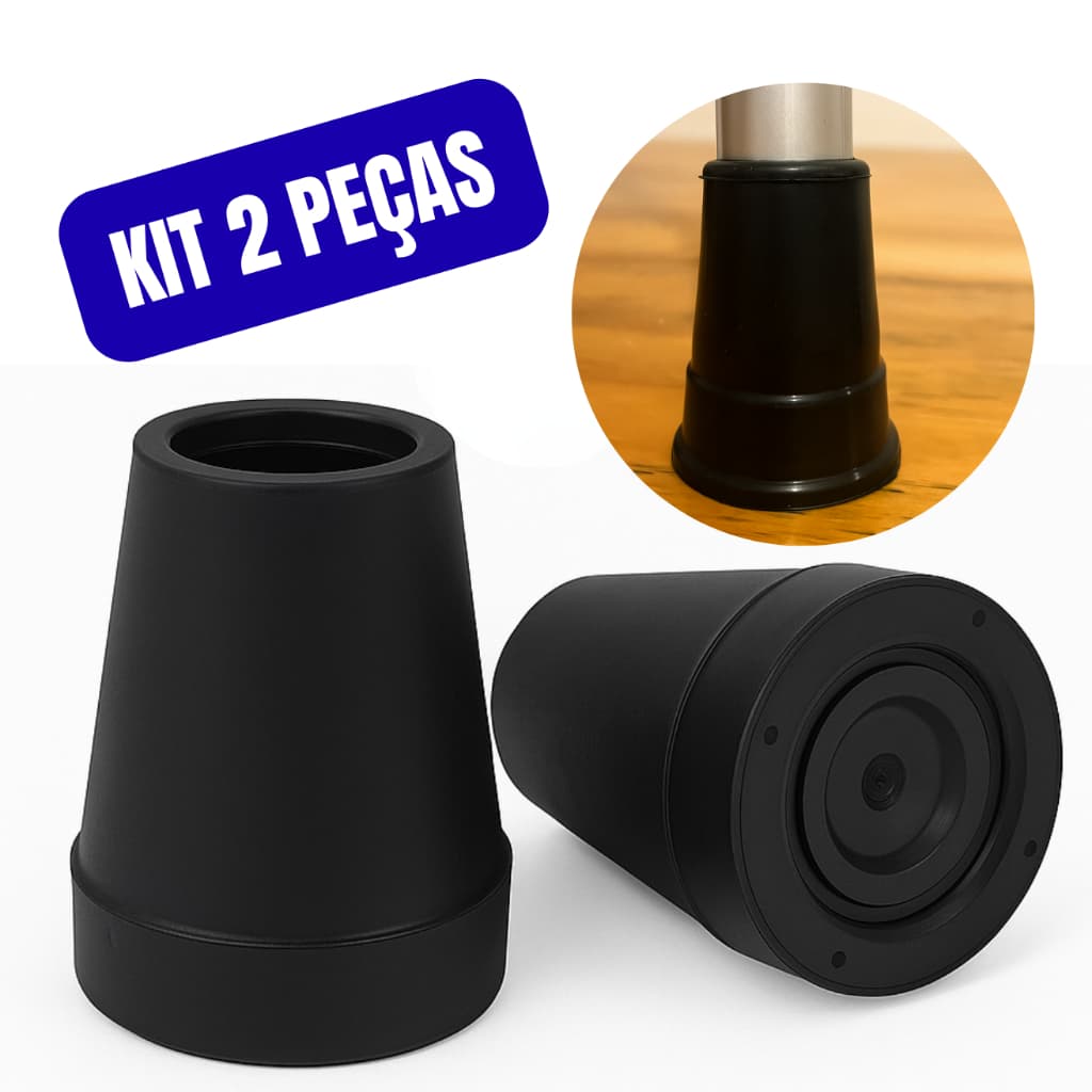 Kit 2 Ponteira Pé De Borracha 7/8" (2,2cm) ou 3/4" (1,9cm) Muleta Bengala Andador e Auxiliar