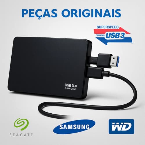 HD Externo 500gb/1tb Silencioso USB 3.0 Compacto Uso Notebook Toshiba, WD, Seagate, Samsung, HGST