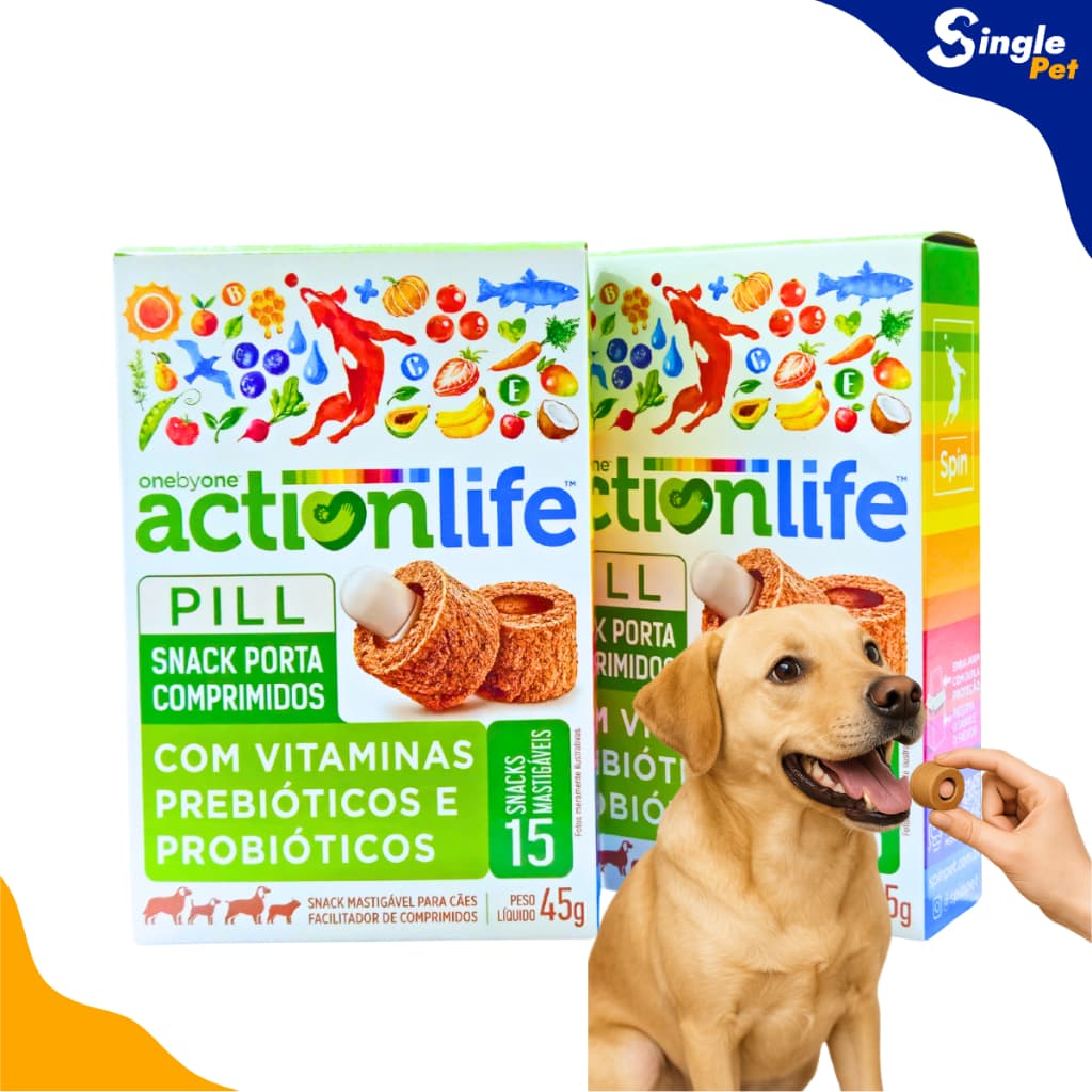 Kit 2 Porta Comprimido Medicamento Spin Actionlife Pet Onebyone Petiscos - 30 Snacks