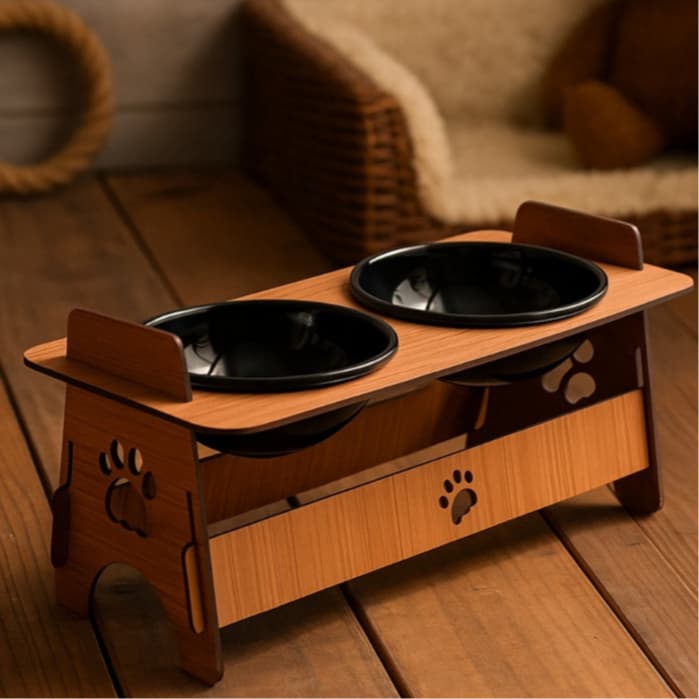COMEDOURO PET ELEVADO COM TIGELA PARA GATO OU CACHORRO PINTADO TENDÊNCIA