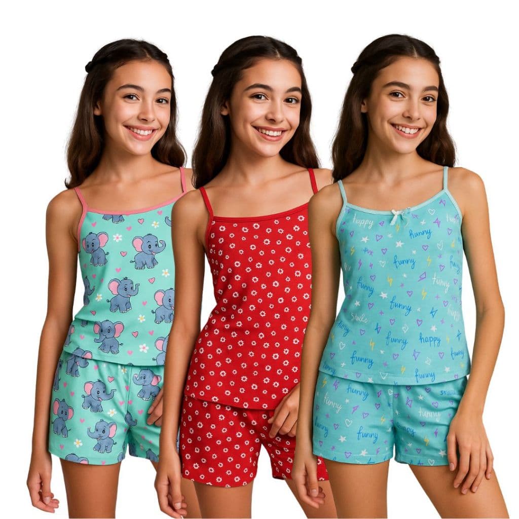 Kit 2 com Pijamas em Poliéster Estampado Infantil Baby Dool Roupa de Dormir Conforto para as Meninas