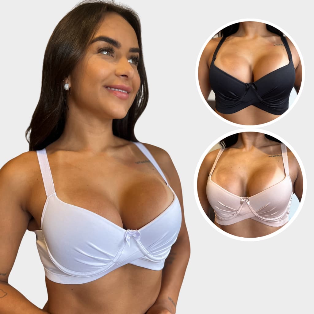 Kit 3 Sutiãs Plus Size Push Up de Bojo Confort Feminino Alta Sustentação Soutien Seios Grandes Reforçado Confortável Aro