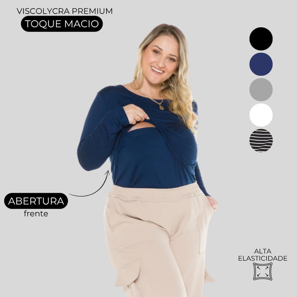 Blusa Amamentação Manga Longa  Plus Size 1182-A