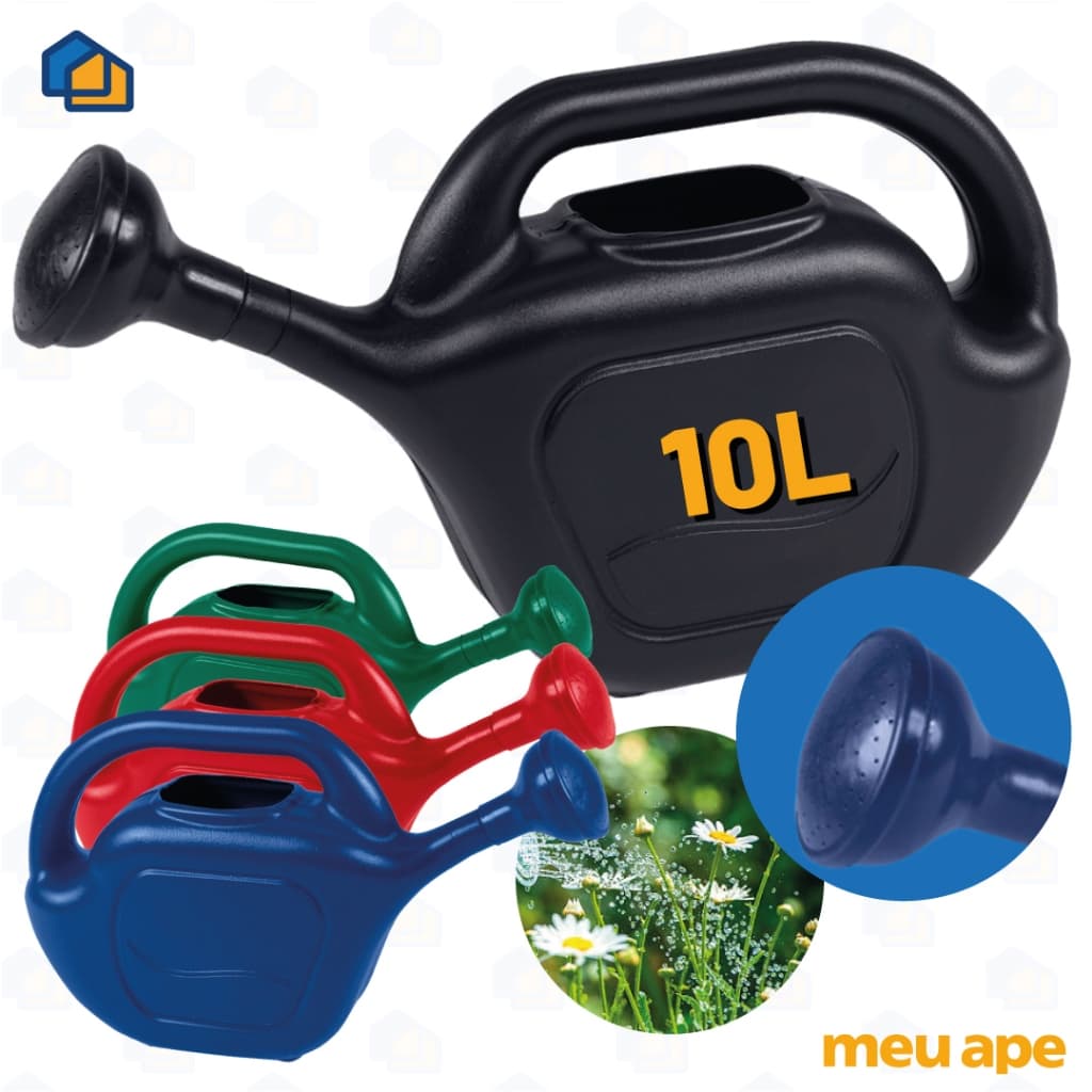 Regador Plástico Com Bico Chuveiro Removível Plantas Jardinagem Quintal Cores 10 Litros