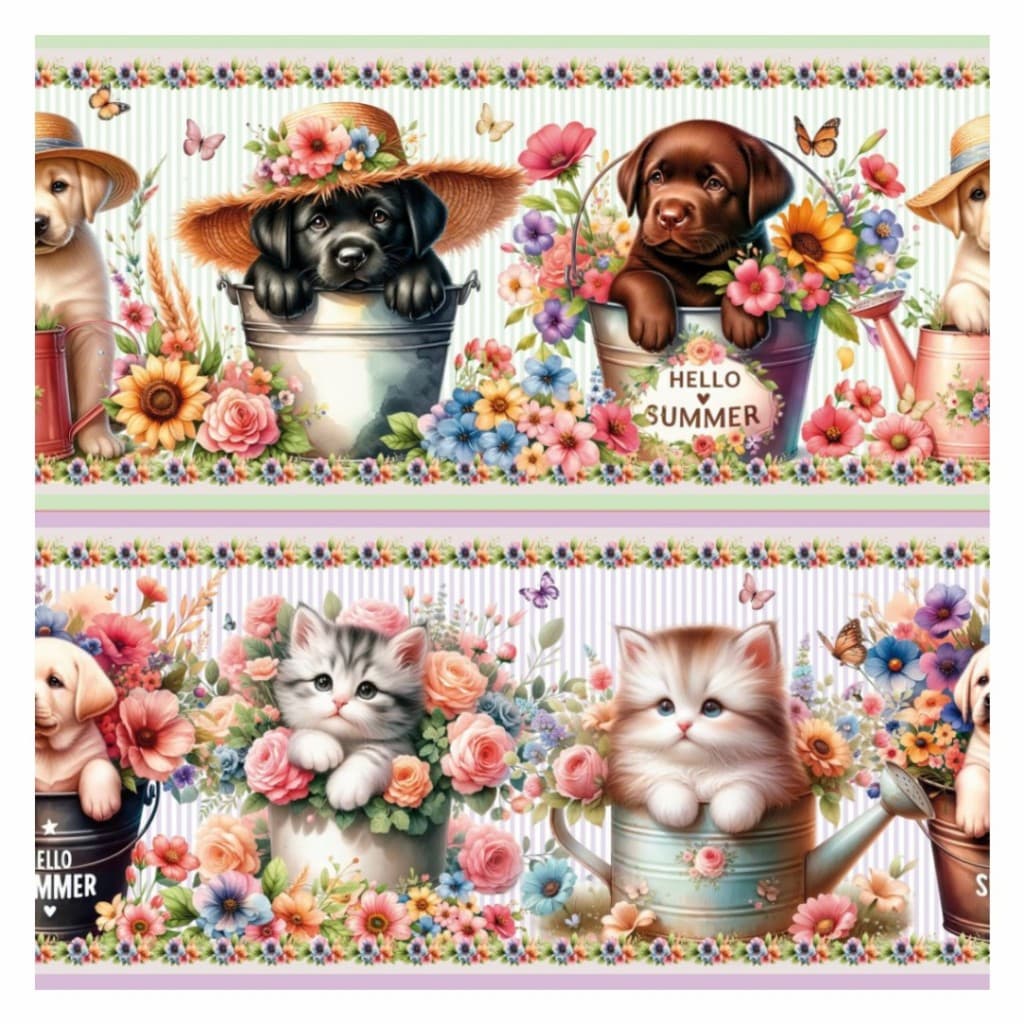 Tricoline Digital Barrado Pets de Verão 100% Algodão 55x150cm Pano de Copa Guardanapo Maria Flor