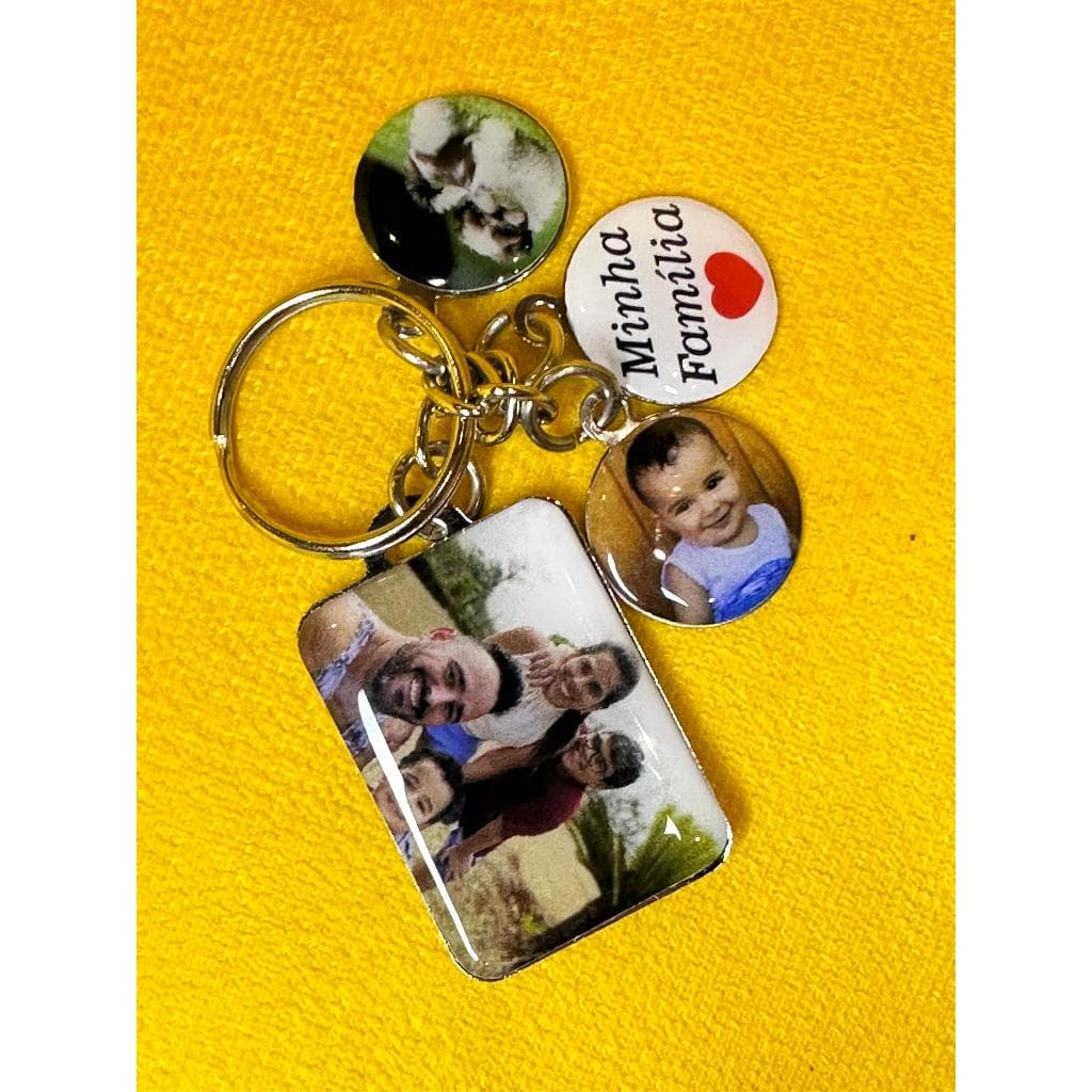 Chaveiro Com Fotos Família/Viagens/Pets/Etc Metal resinado