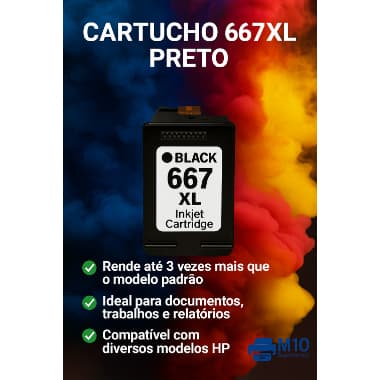 Cartucho De Tinta 667xl Preto Compatiel com HP  2774 2874 2374 2776