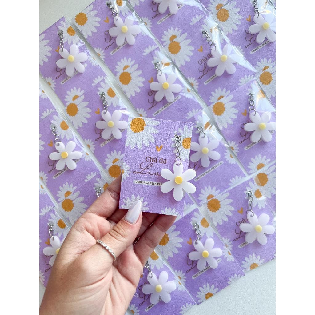 Chaveiro de Margarida com cartão personalizado para aniversário