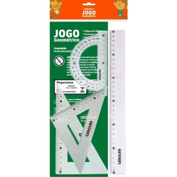 Jogo Regua Geometrico Kit 1.Grau/4 Pecas Escolar Infantil Leoeleo