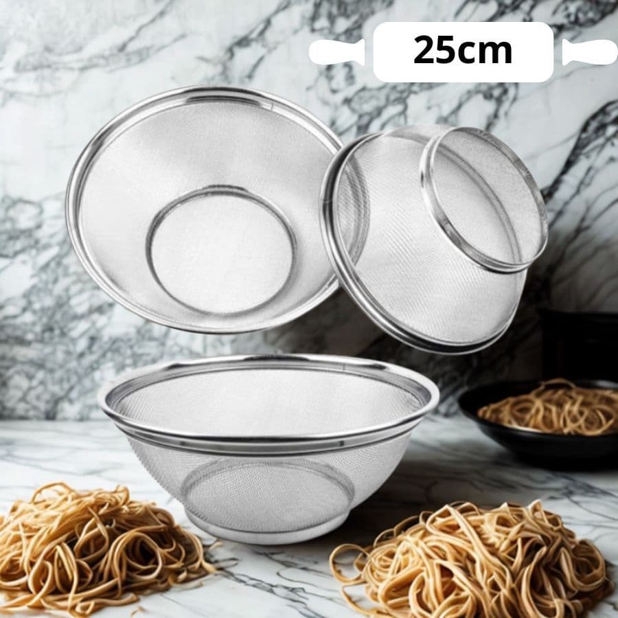 Escorredor de Arroz Massa Salada em Aço Inox 25cm Lavador de Alimentos Cozinha Prática