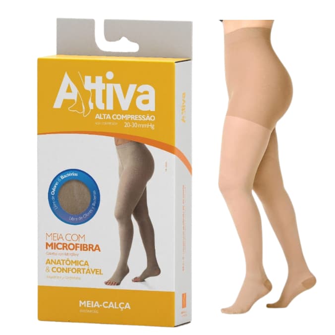 Meia Calça Alta Compressão 20-30mmHg Cor Natural Attiva Ponteira Fechada