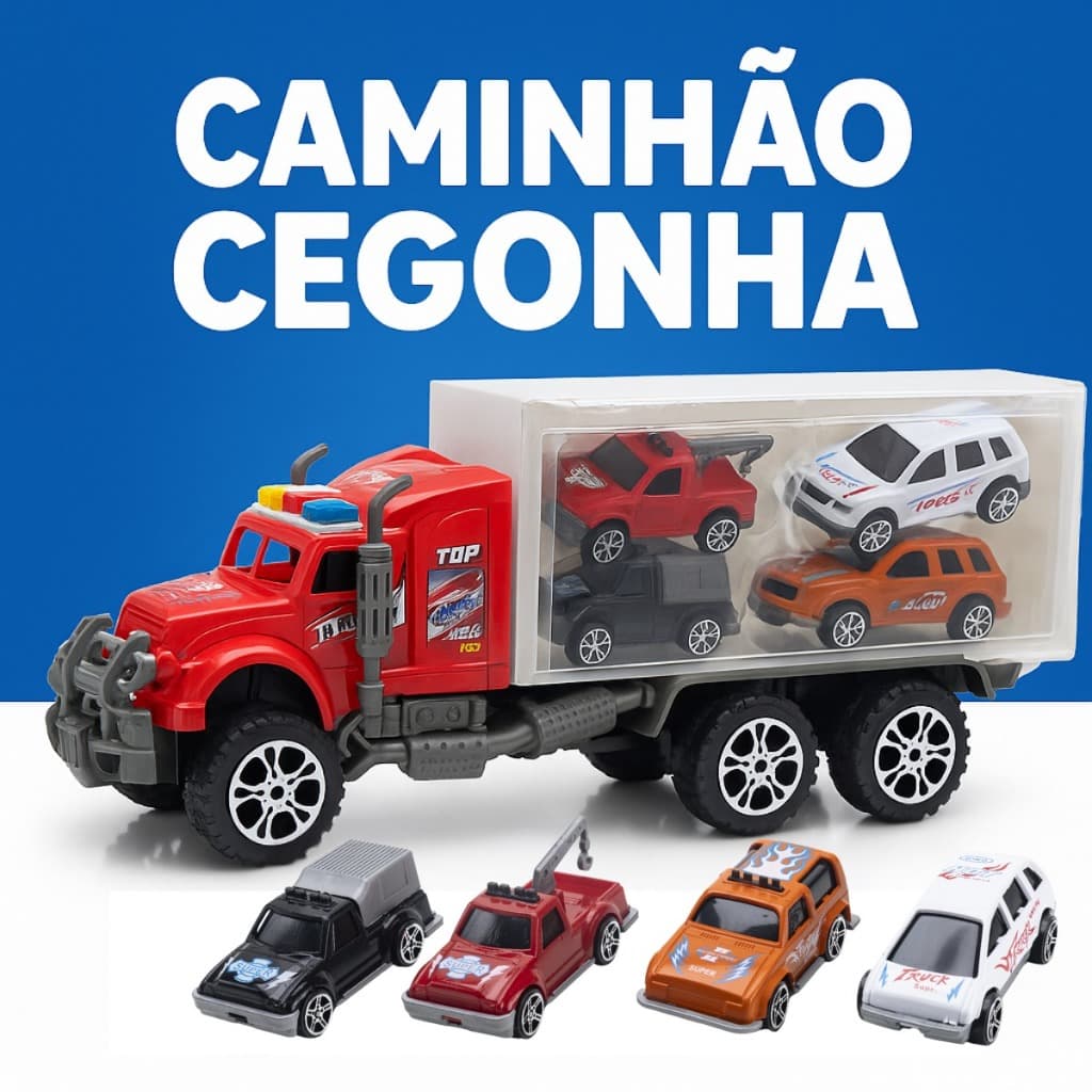 Caminhão Cegonha Com 4 Carrinhos Rodas Fricção Brinquedo Criança Brincar Presente