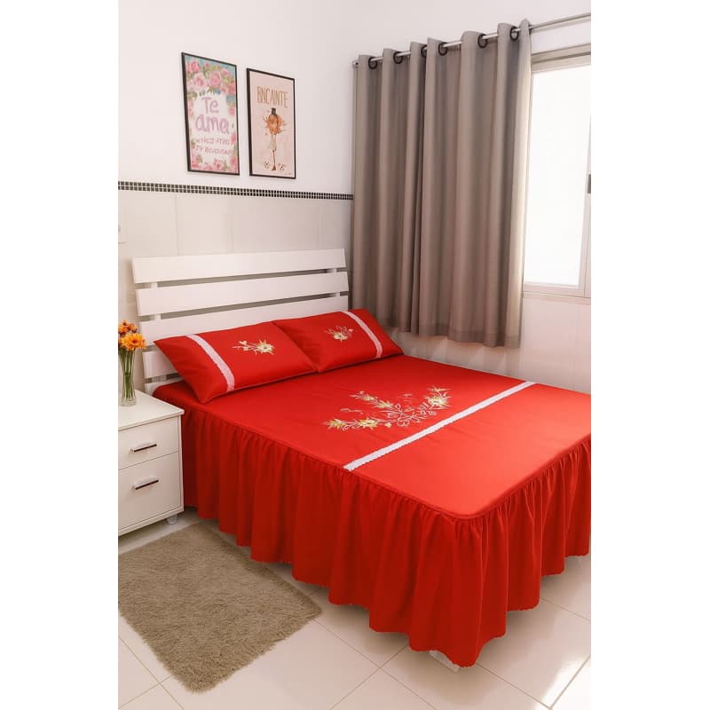 colcha casal bordada artesanal floral com fronhas
