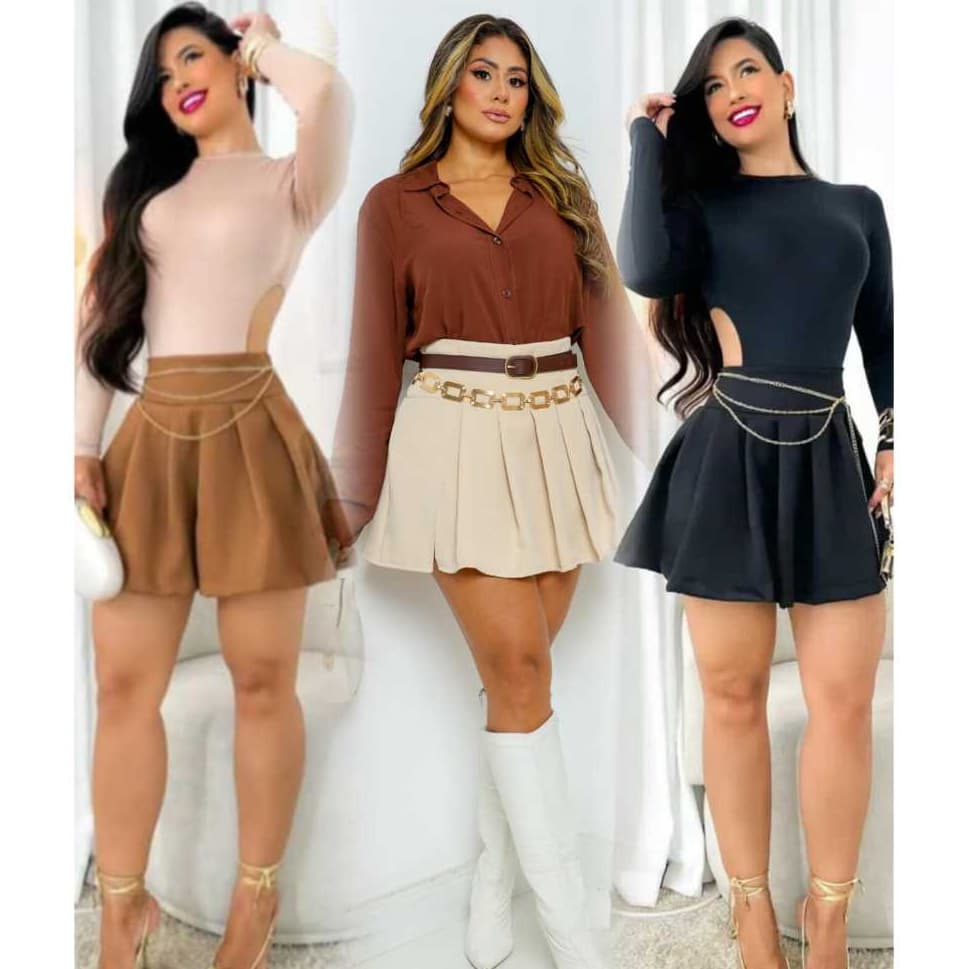 Short Saia Alfaiataria Feminino Plissada Saia