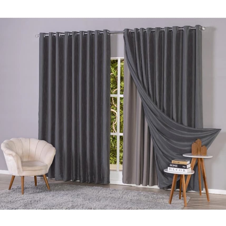 Cortina Voil Gaze De Linho 4,00 x 2,30/ 2,40/ 2,50/ 2,60/ 2,70 /2,80 C/Forro Blackout Grosso