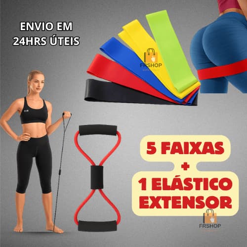 Kit Mini Band Faixa Elástica Para Exercício Ginastica Fisioterapia + Elastico Croos Tube