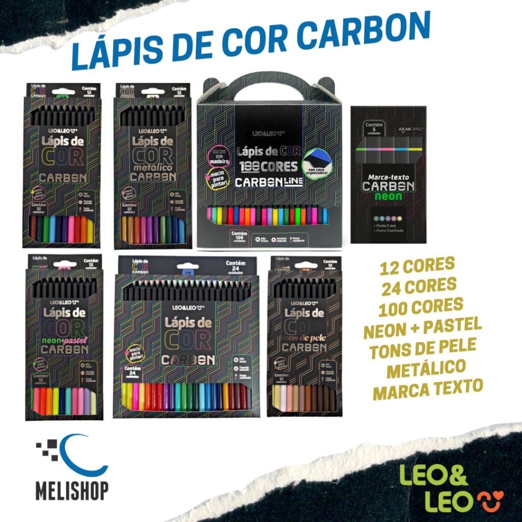 Lápis de Cor Carbon Profissional Carvão 12/24/50/100 Cores Tons de Pele Metálico Neon Pastel