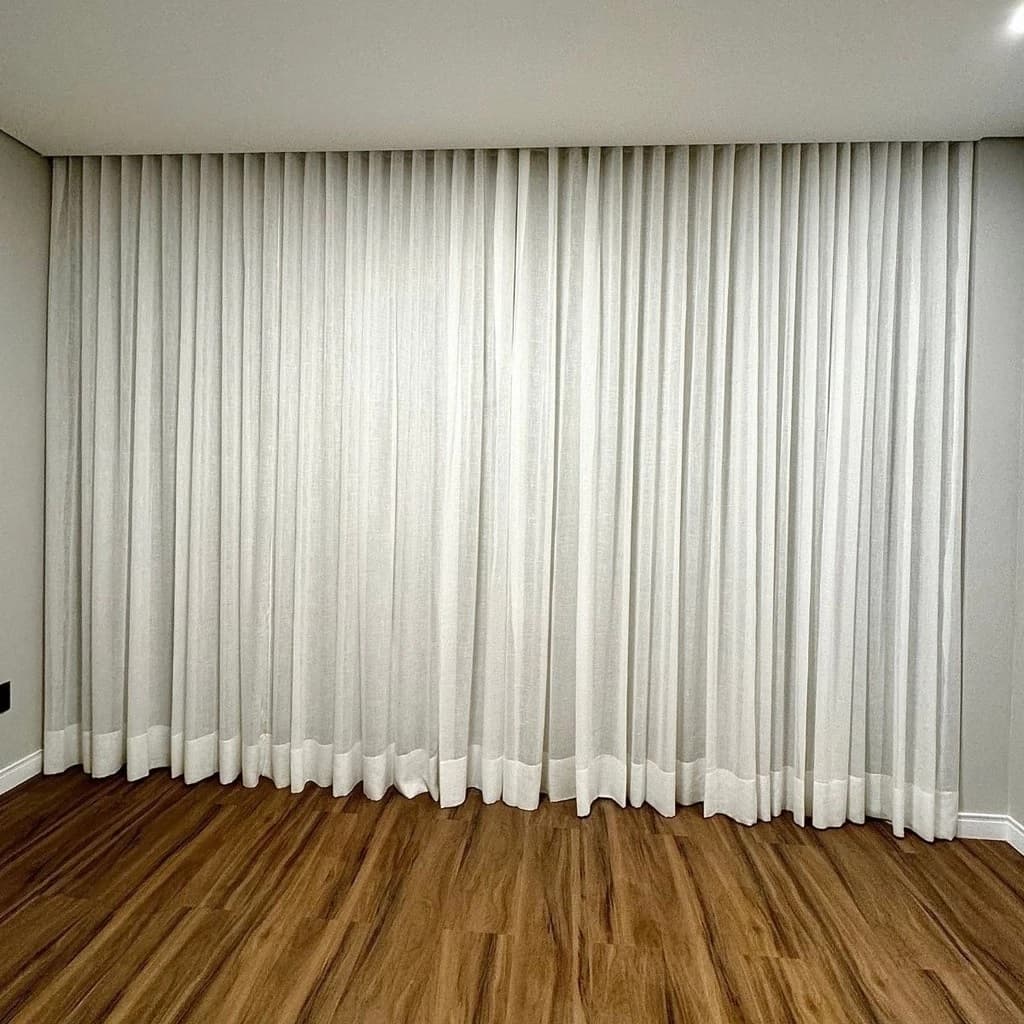 Cortina Trilho Suíço Duplo Gaze de Linho com Blackout 100% Vedação em tecido Luxo