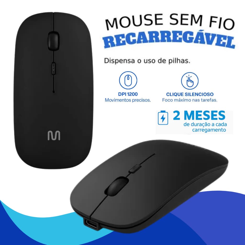 Mouse sem Fio Slim Recarregável Bateria de Lítio Clique Silencioso 4 Botões Multi - MO290 *ENVIO NO MESMO DIA UTIL*