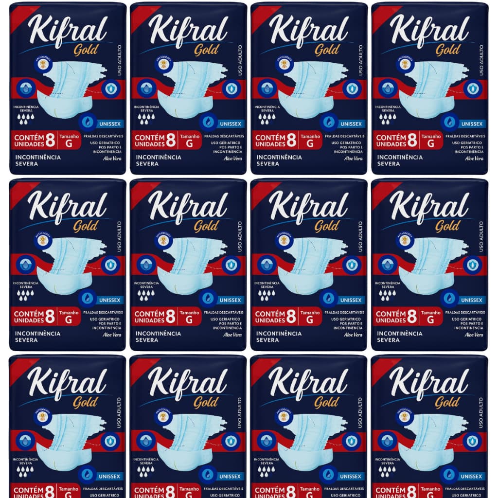 Kit 12 Pct Fraldas Geriátricas Kifral Gold P M G Eg Atacado