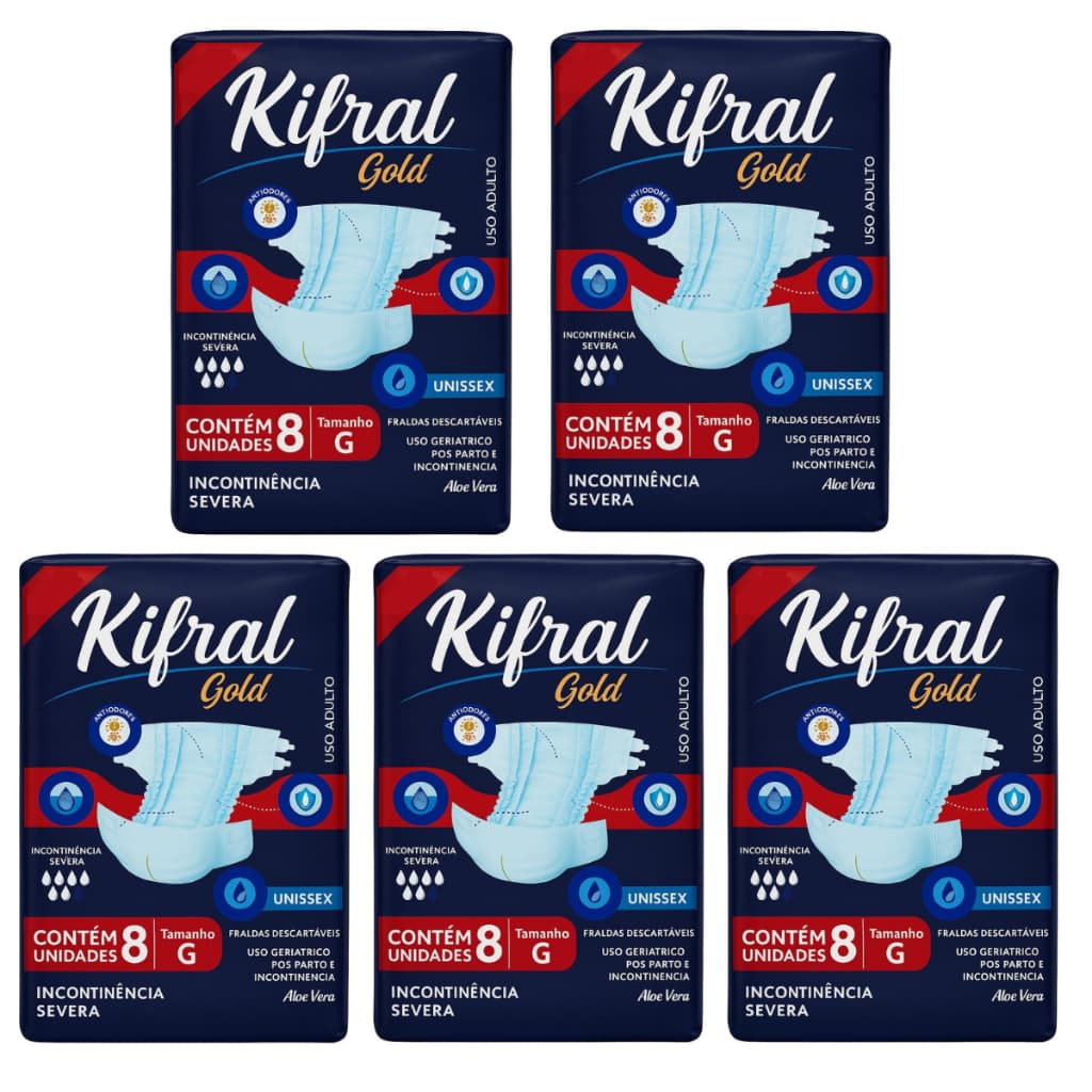 Kit 5 Pct Fraldas Geriátricas Kifral Gold Tamanho Médio P M G EG