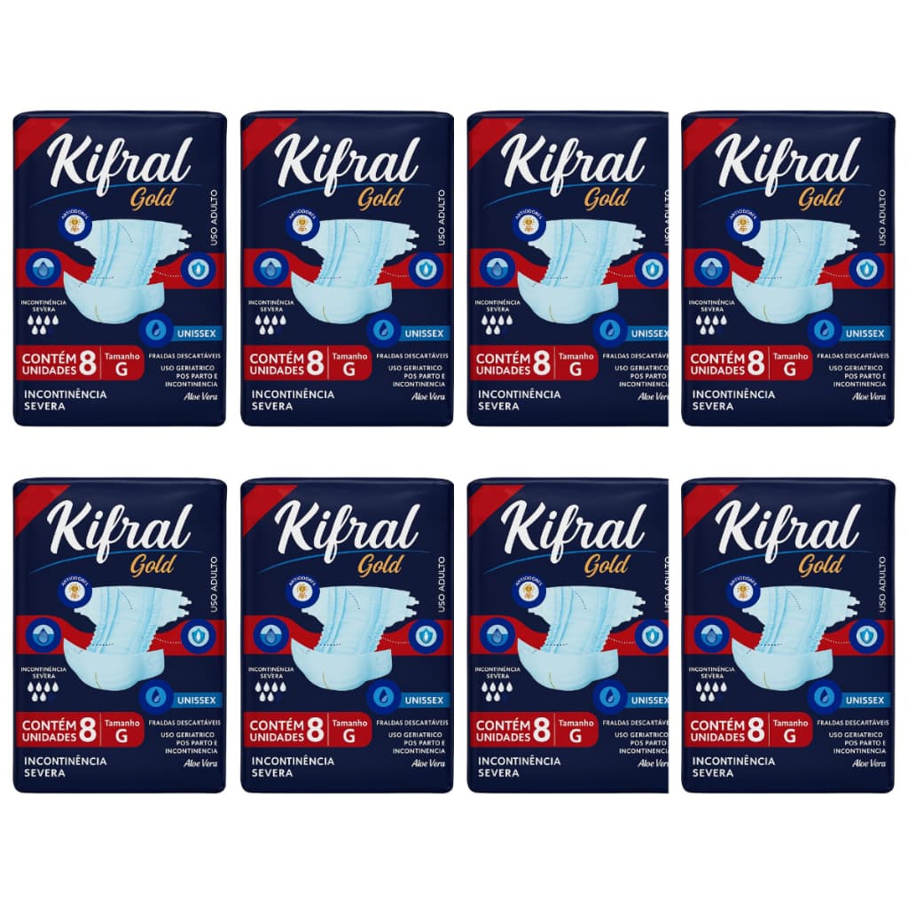 Kit 8 Pct Fraldas Geriátricas Kifral Gold P M G Eg Atacado