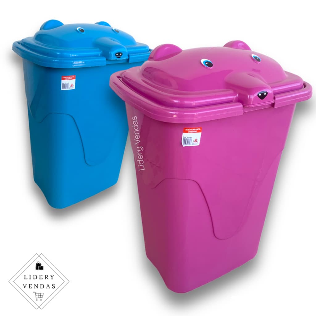 Cesto De Roupa Suja Infantil Organizador Quarto Banheiro C/ Tampa Multiuso Brinquedos Casa Menino Menina e um Balde