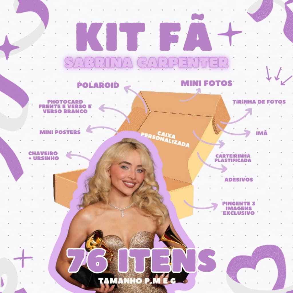 KIT FÃ SABRINA CARPENTER [O VIRALIZADO] - ATÉ 76 ITENS - PHOTOCARD • ADESIVOS • CHAVEIRO