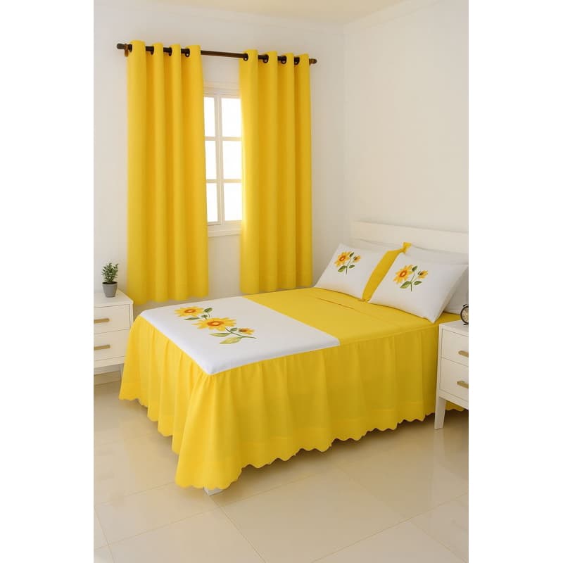 KIT COLCHA CASAL COM CORTINA PINTADO EM OXFORD