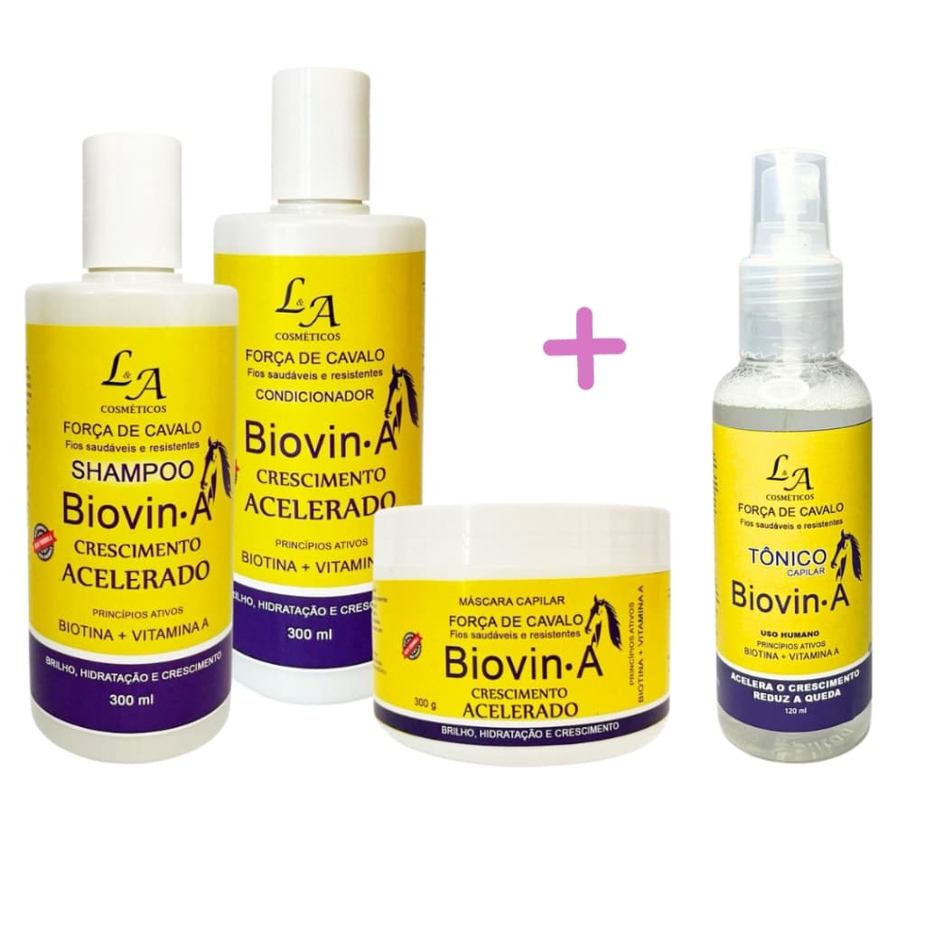 Kit Crescimento Capilar Biovin-A Força de Cavalo  + Tônico Crescimento  L&A Cosméticos 3x300 120ml