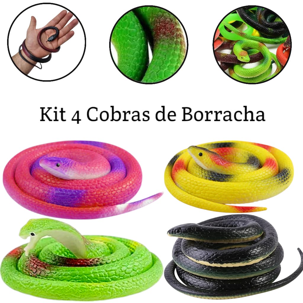 4 Cobras Brinquedo Realista Pegadinha Borracha 70cm