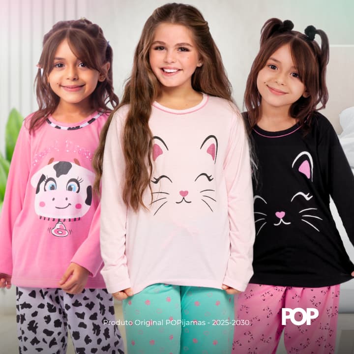 Pijama Infantil Feminino Longo Conjunto Inverno com Calça Blusa de Frio para Menina Bichinhos Fofos