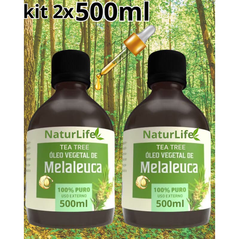 Kit 2x - Óleo de Melaleuca 500ml Tea Tree 100% Puro Vegano Legítimo, Micose - Fungos - Infecção - Clareador Manchas