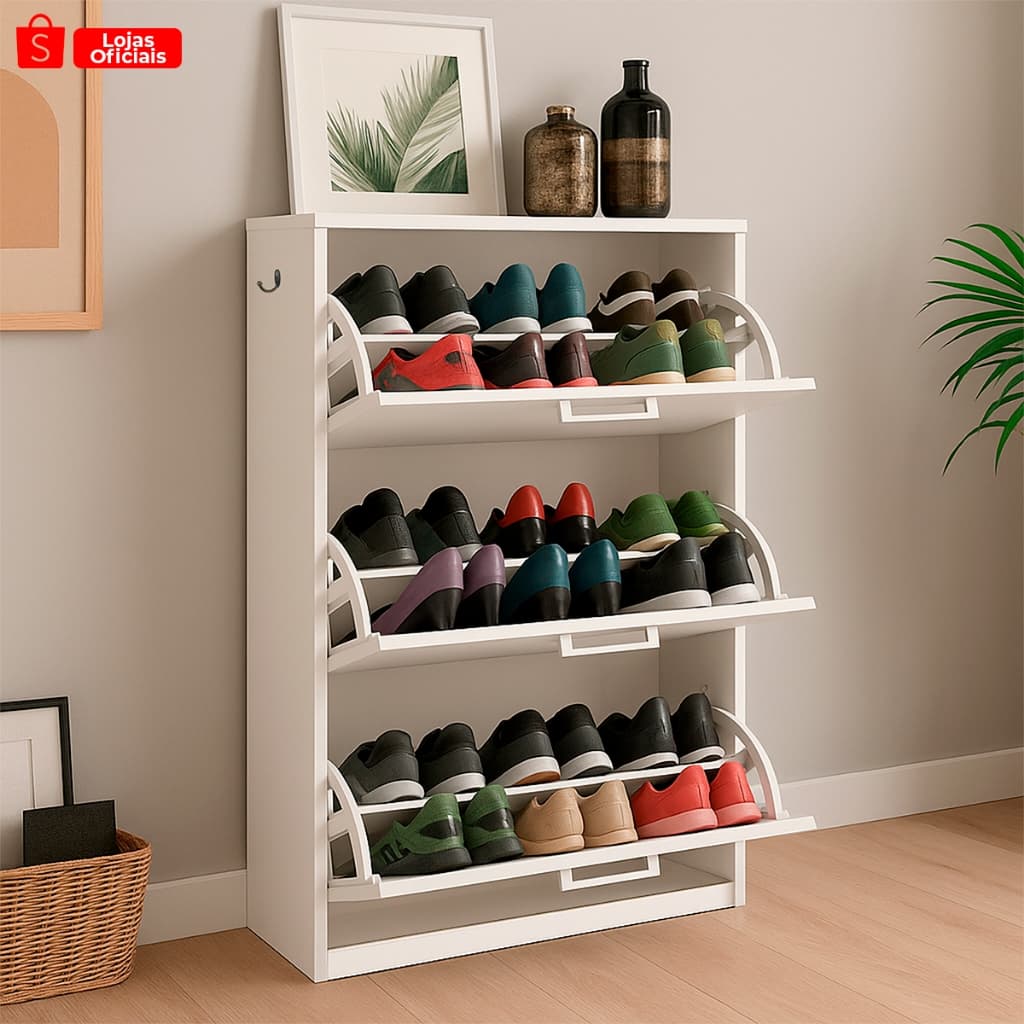 Sapateira Organizadora 3 portas basculante Multiuso Armário para Quarto Sala Estante 