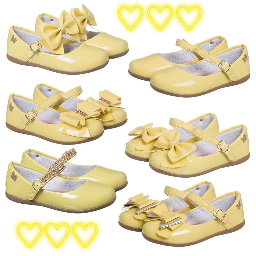 Sapatilha Infantil Menina Casual Verniz Modelos Amarelo Moda Blogueirinha - 20 ao 34