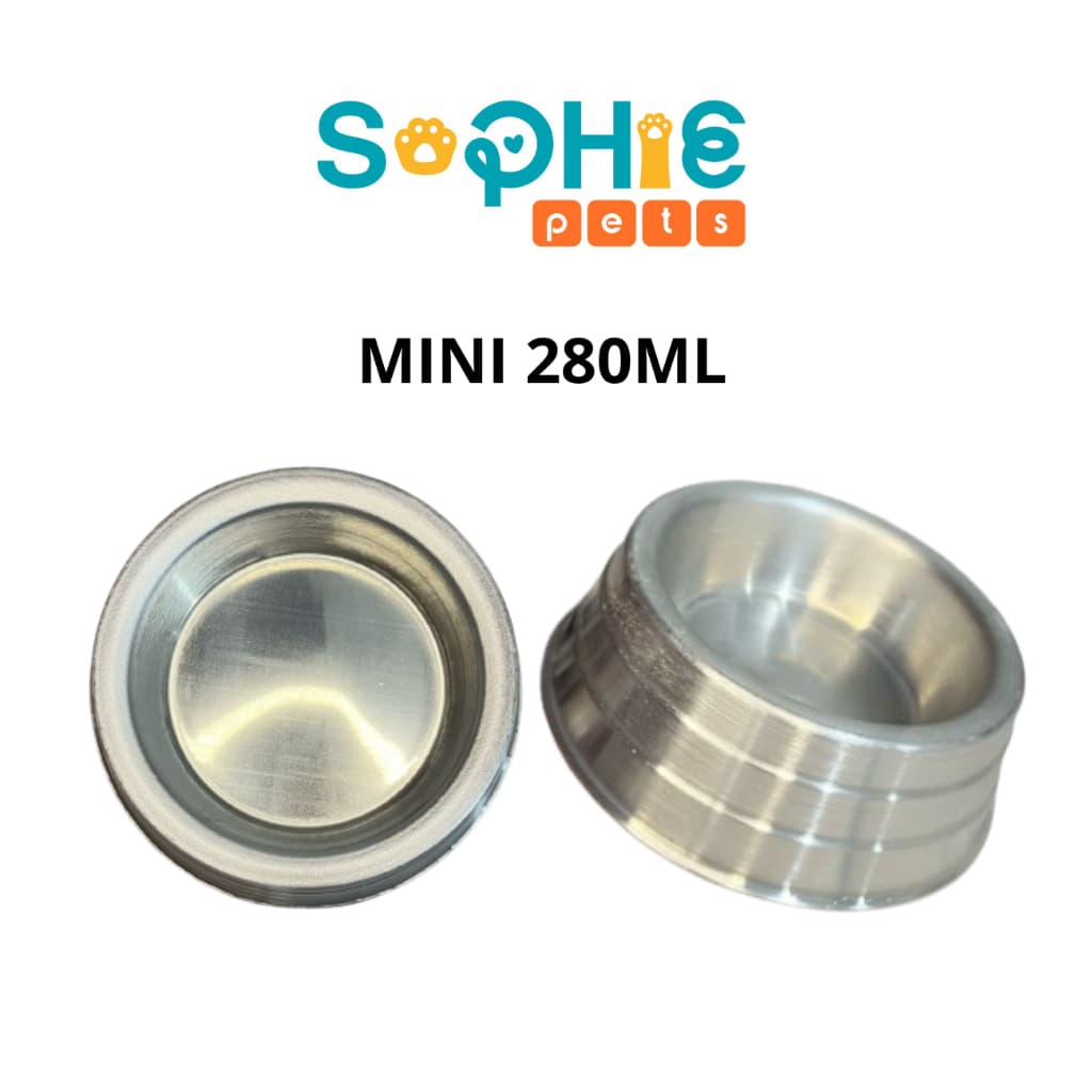 Kit 2 Comedouro Polido Pesado de Alumínio Mini 280ml  Para Cachorro Gato Pet