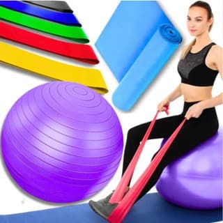 Kit Bola Suiça Pilates Fisioterapia 65cm + Faixa Elastica Thera Band + 5 Elástico treino Band