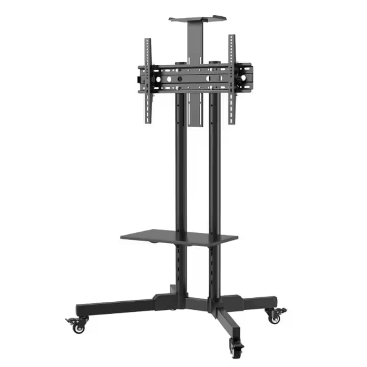 Suporte de TV de Chão Pedestal Ajustável Universal 32 a 75 Pol Rodízios Estável Altura Regulável