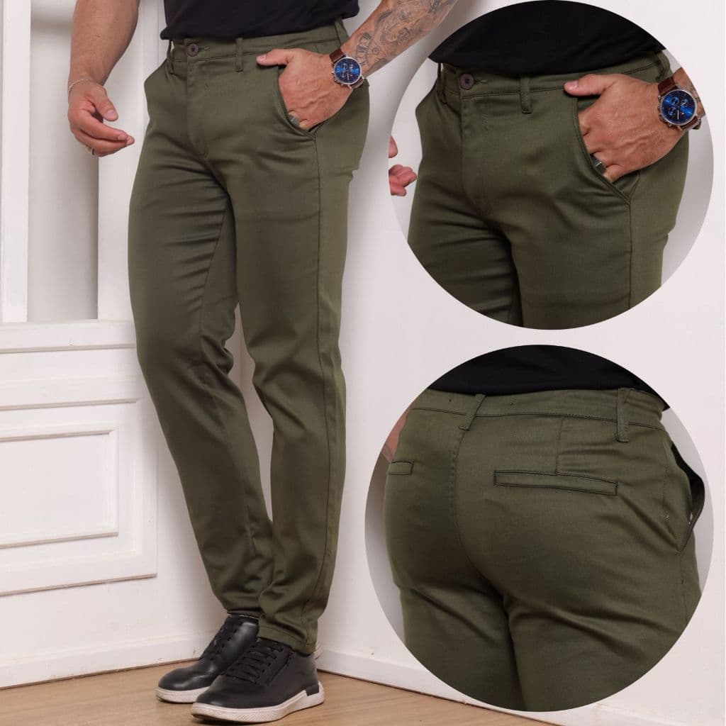 Calça Masculina Sport Fino Social  Sarja Brim Com Elastano Ultra-Confortável